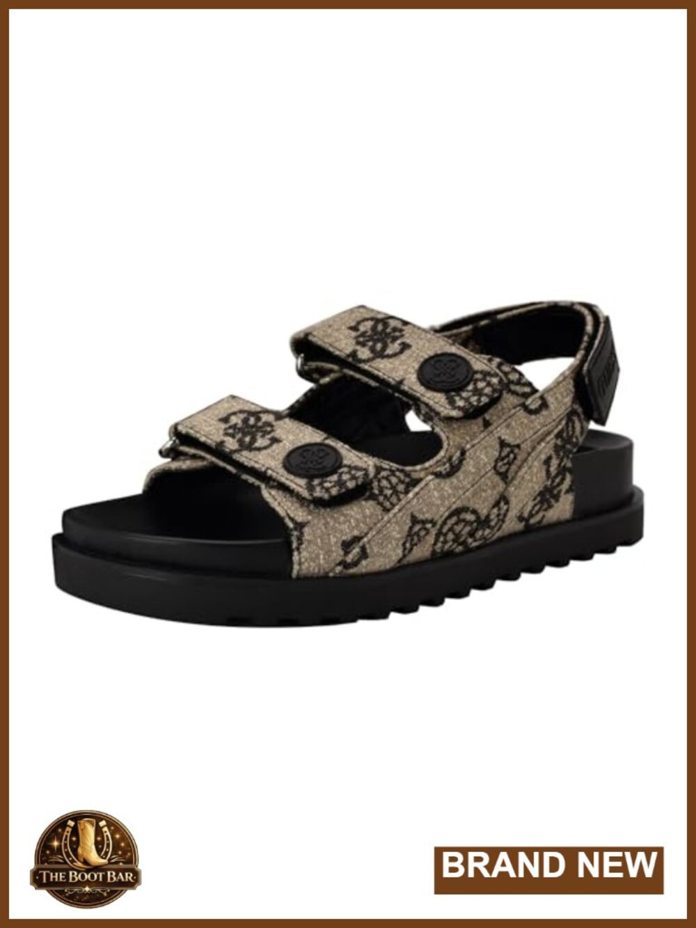 GUESS Fadey Women's Flat Sandals Size 7.5 Logo Print Slip-On Platform